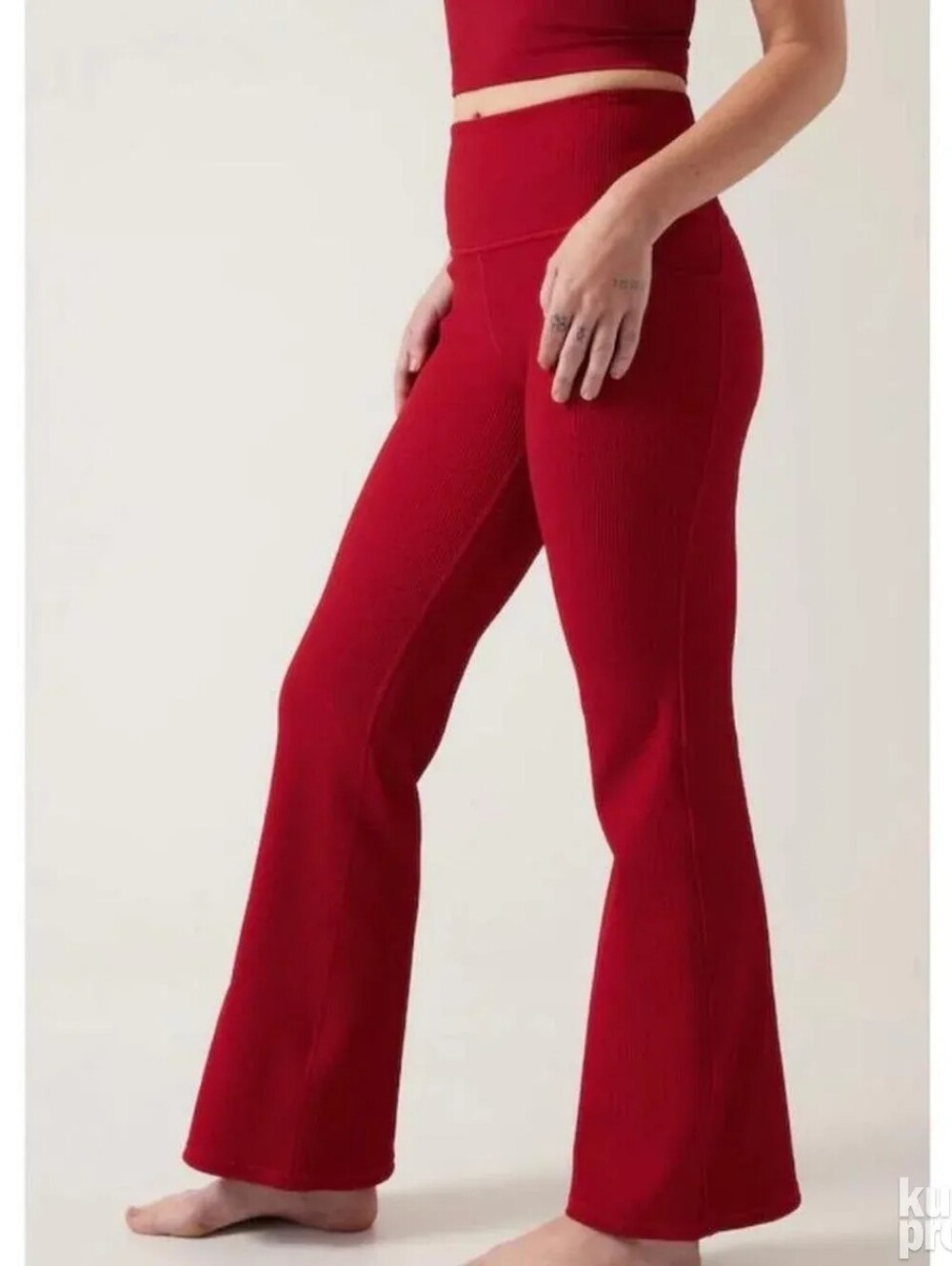 Athleta Red Salutation Stash Rib Flare Pants Yoga Leggings Size XS